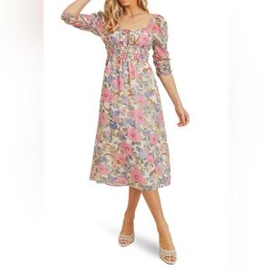 Lush 1/2 Sleeve Vintage Empire Waist Midi Dress Size Small